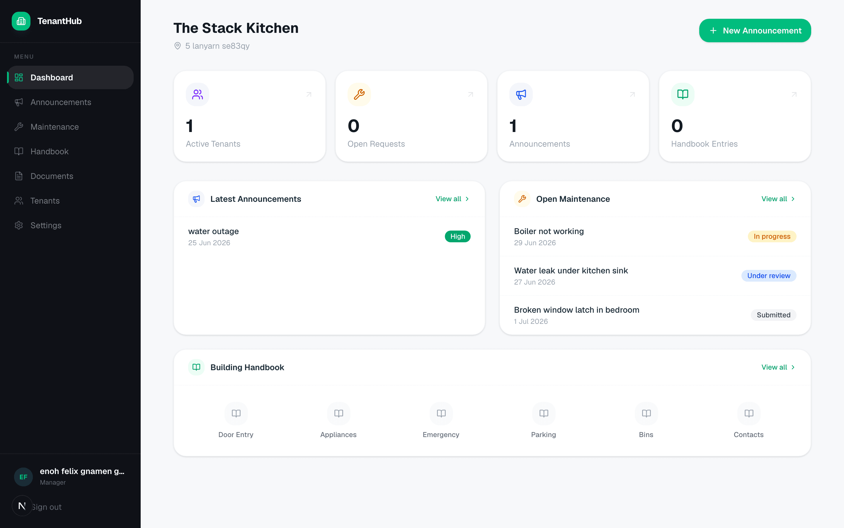 TenantHub Dashboard